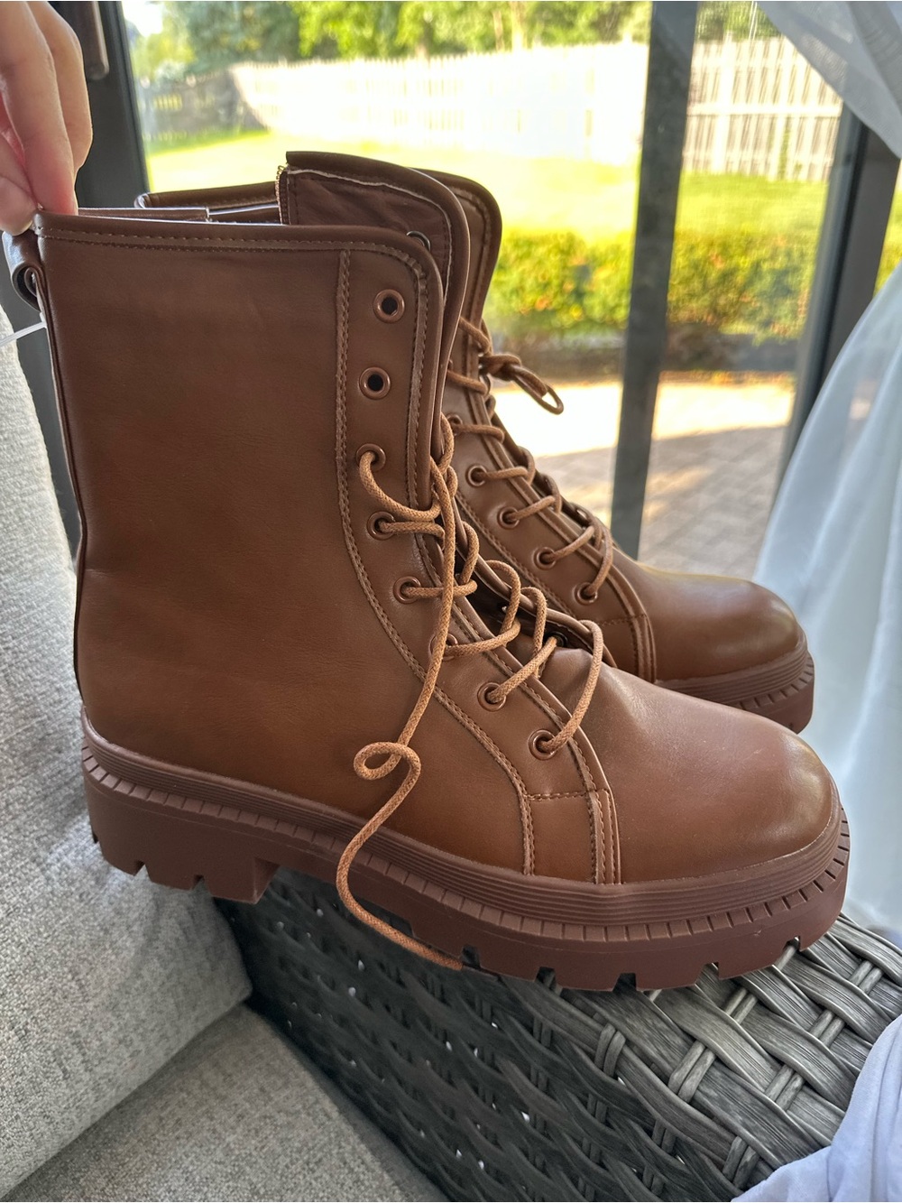 Chase + Chloe Chunky Lace-Up Combat Boots in Brown